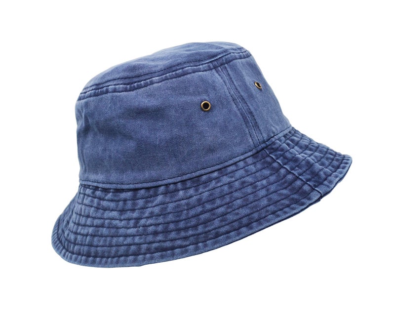 UltraKey Bucket Hat, Wide Brim Washed Denim Cotton Outdoor Sun Hat Flat Top Cap for Fishing Hiking Beach Sports Navy - Image 5